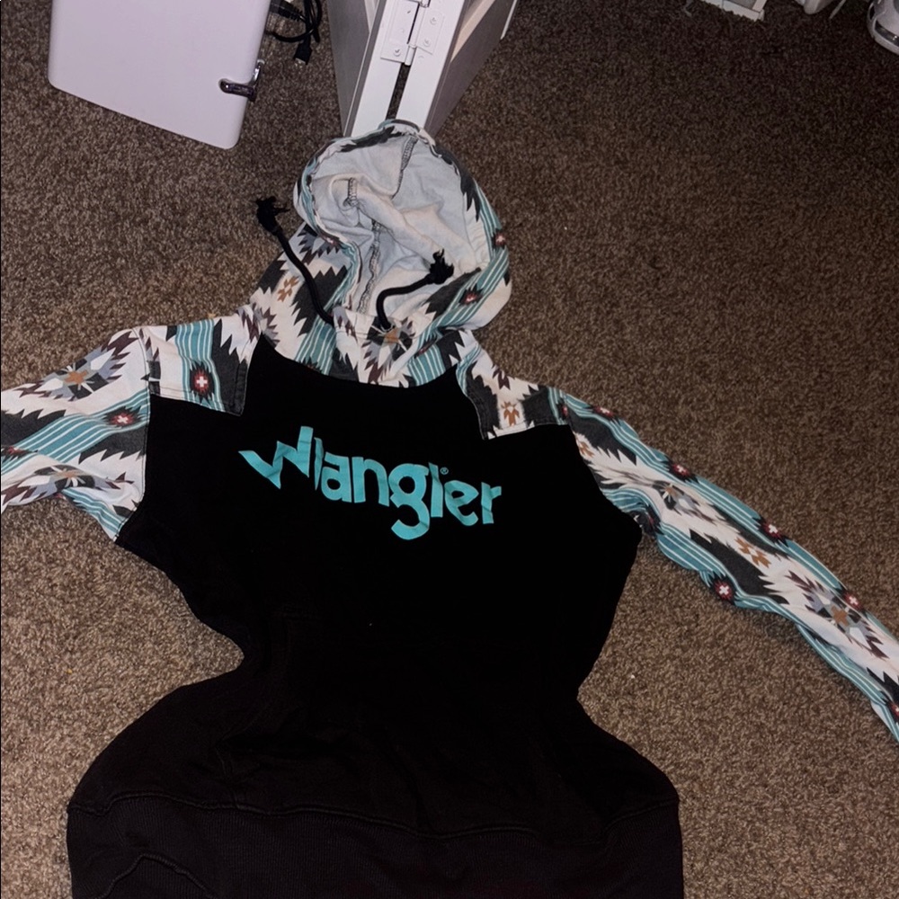 Wrangler Black and Teal Patterned Hoodie